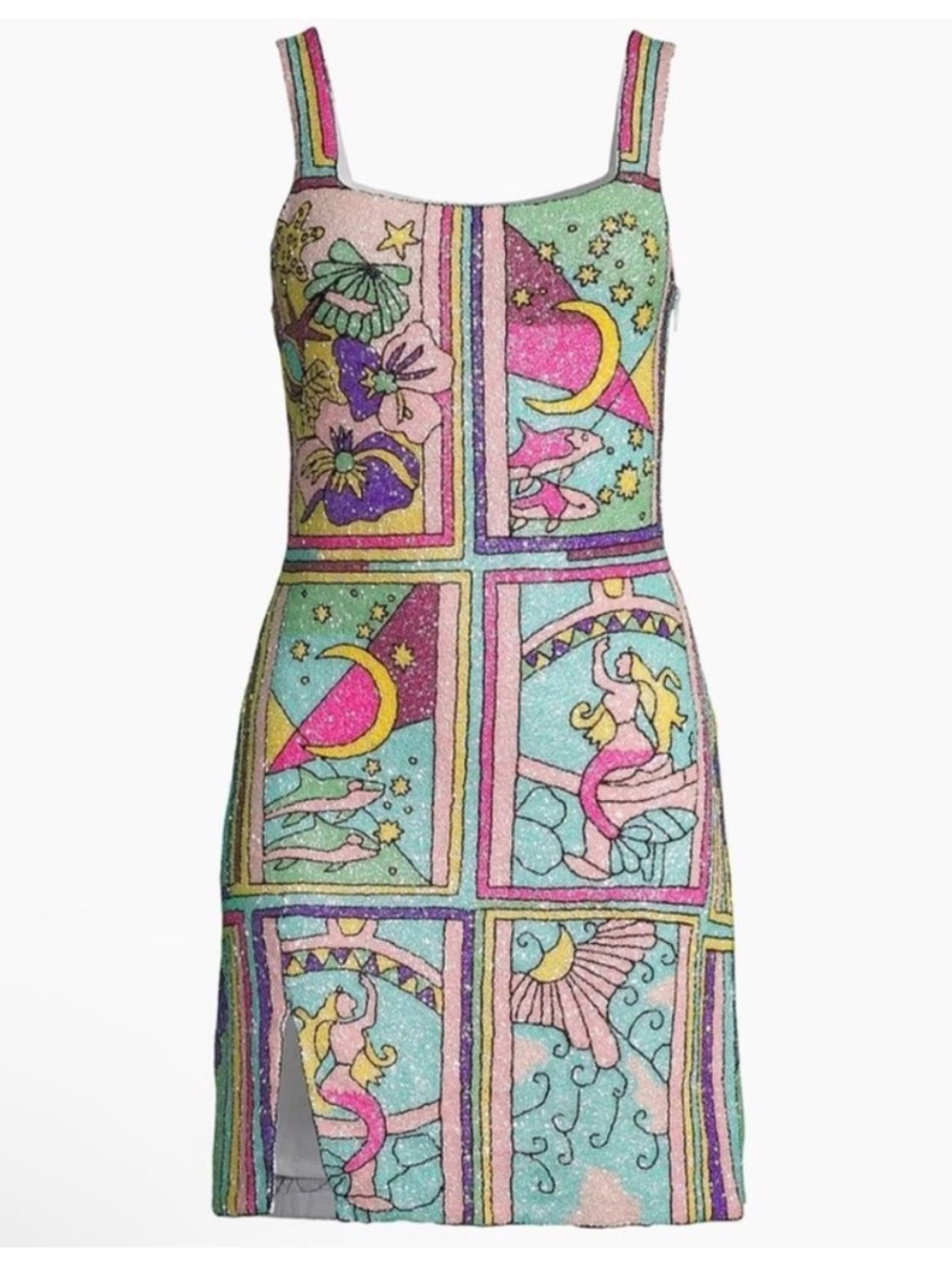 Oceanus Talia Hand Glass Beaded Multi-Coloured Crystal Ocean Beach Dress